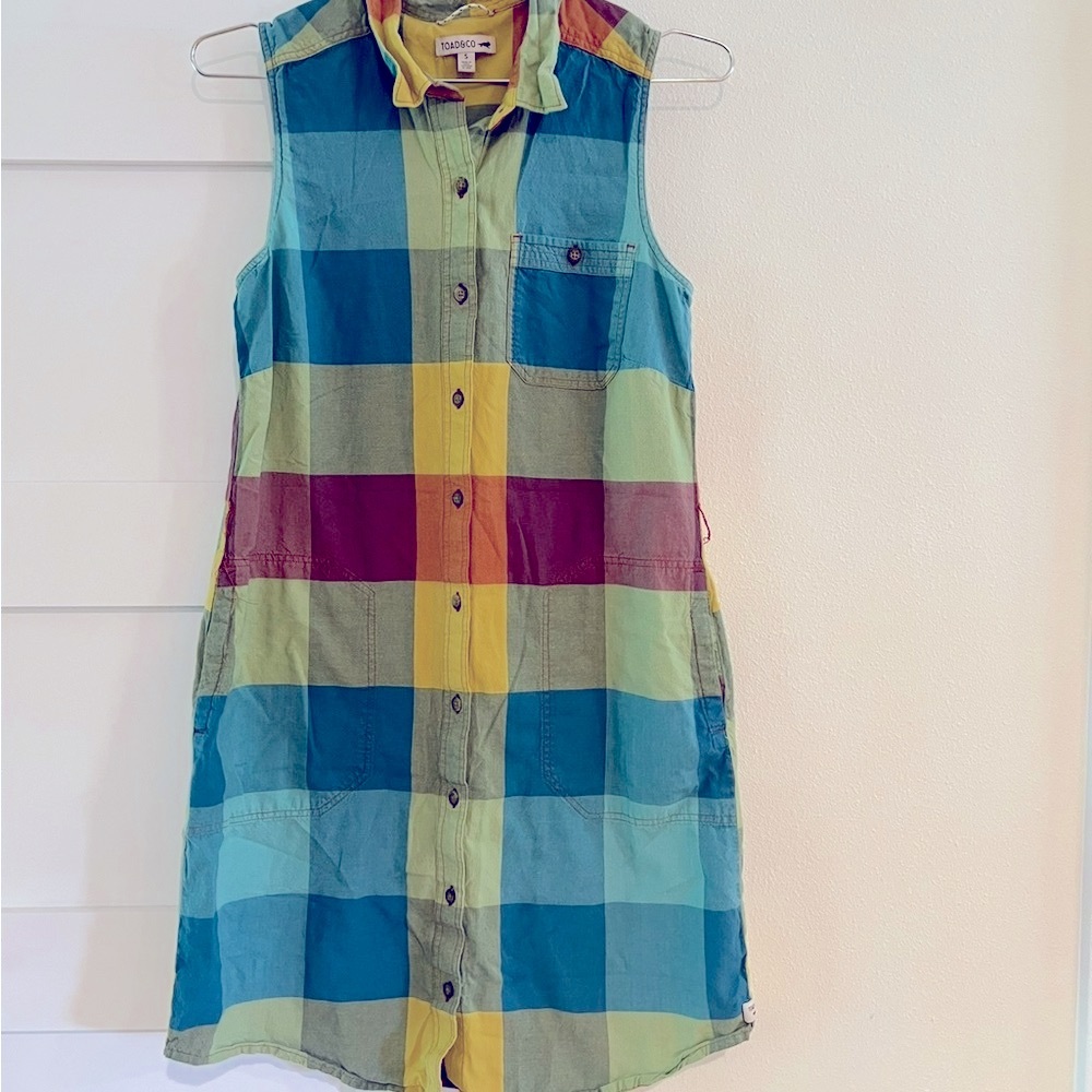 Toad&Co Multicolor Plaid Sleeveless Midi Dress - Teal, Green, Yellow, Purple